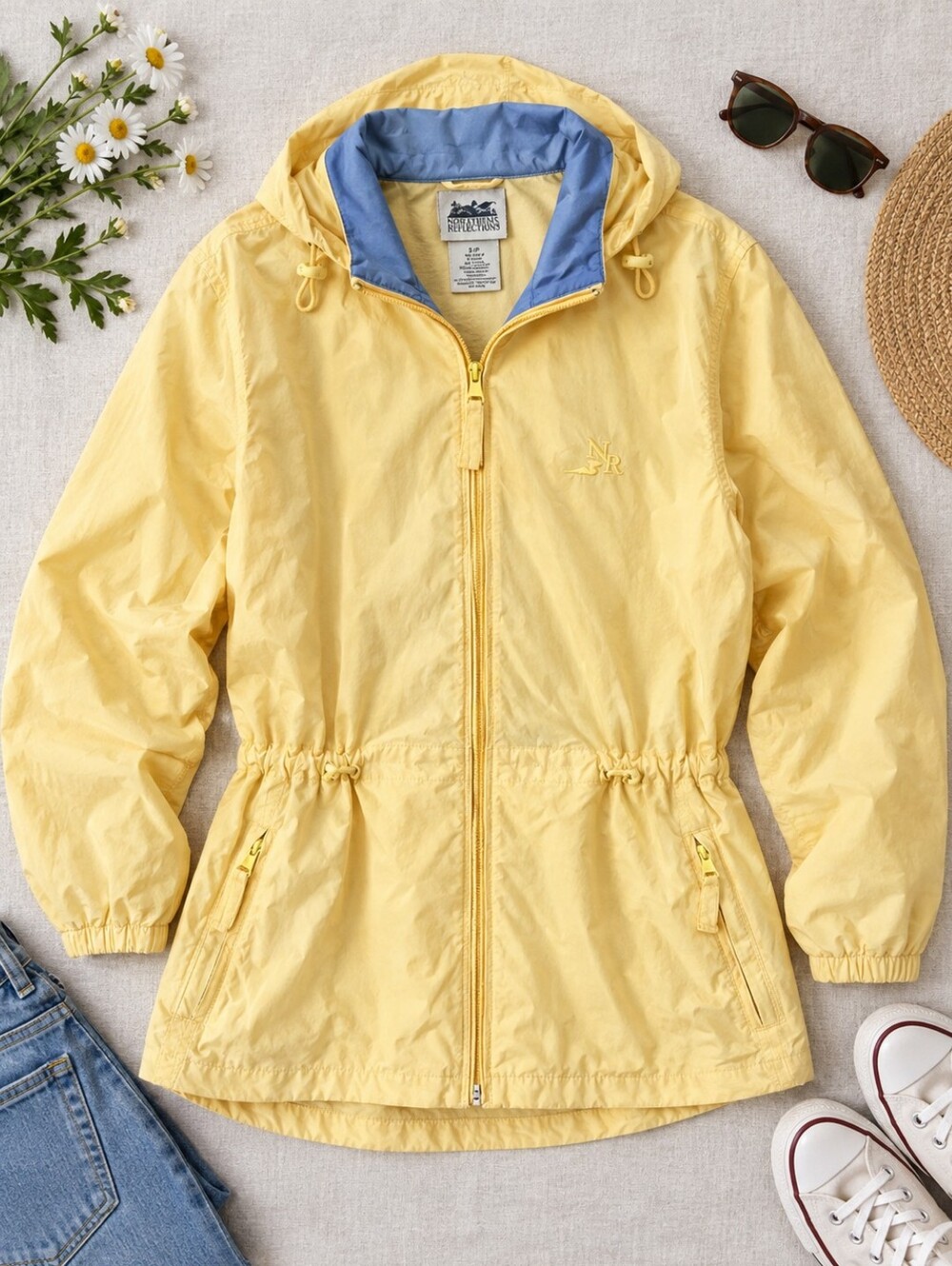 Vintage Northern Reflections Yellow Nylon Hooded Windbreaker Jacket Oversized S